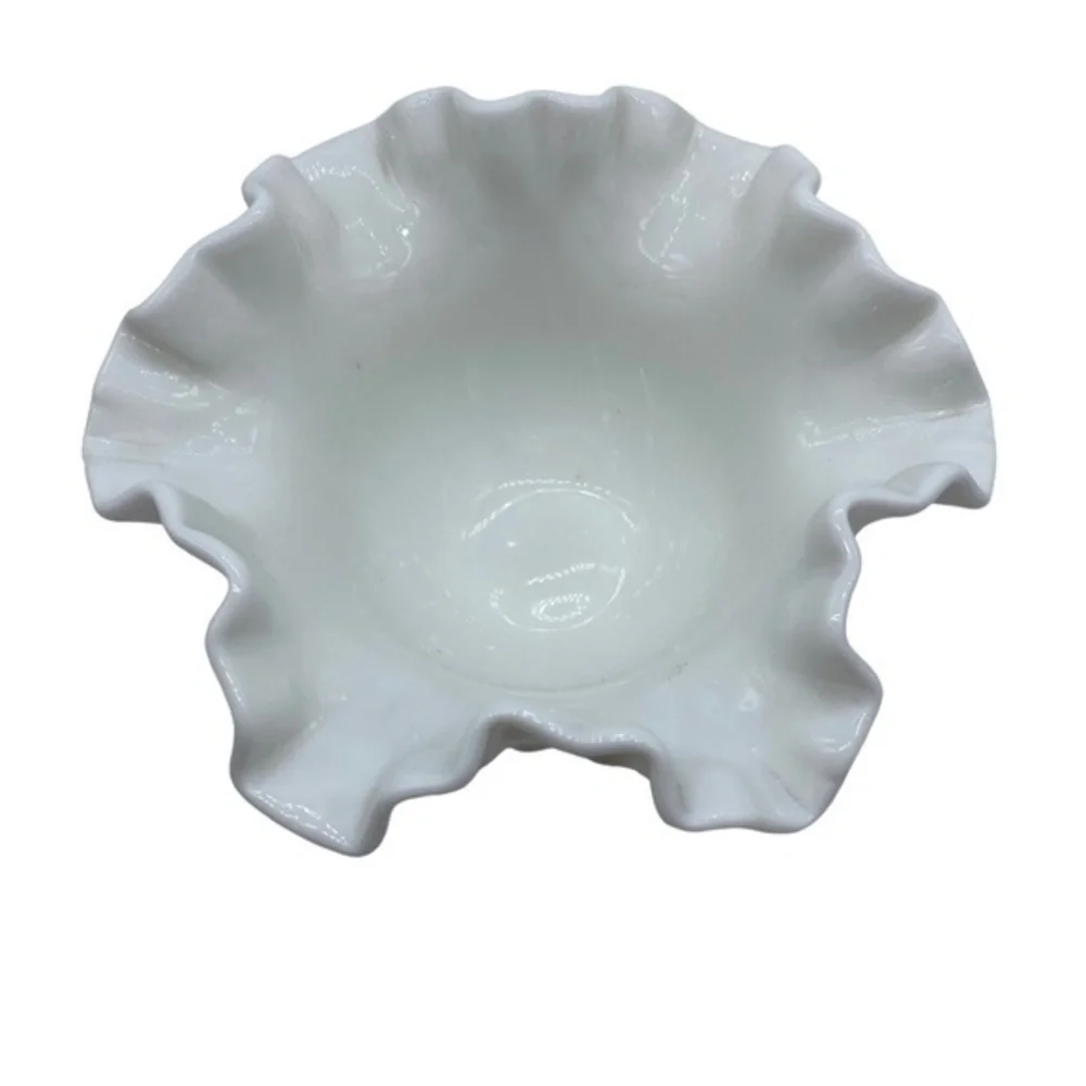 Vintage Fenton Milk Glass Hobnail Ruffled Bowl